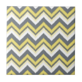 Modern Gray Yellow ikat Chevron Pattern Tegeltje