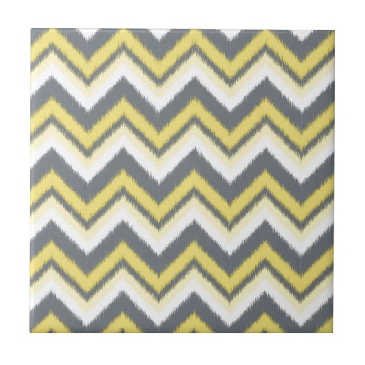 Modern Gray Yellow ikat Chevron Pattern Tegeltje (Voorkant)