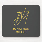 Modern Gray Yellow Monogram Muismat (Voorkant)