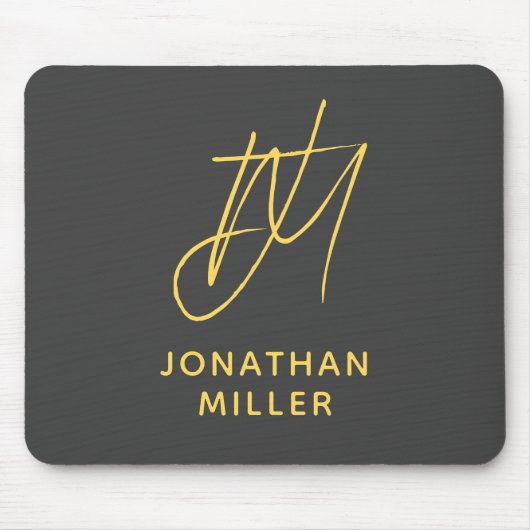 Modern Gray Yellow Monogram Muismat (Voorkant)