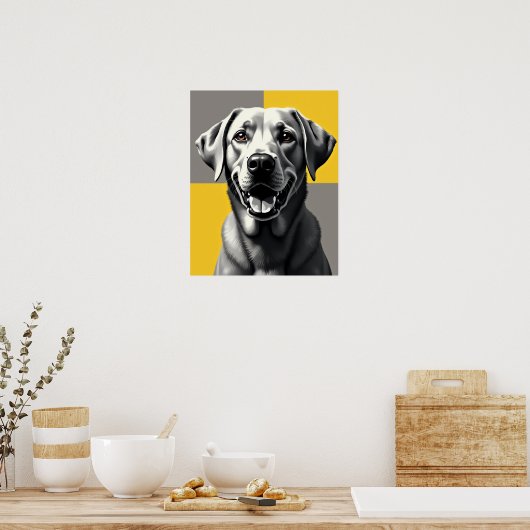 Modern Grayscale Pop Art Dog Portrait: Happy Lab Poster (Keuken)