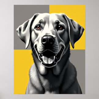 Modern Grayscale Pop Art Dog Portrait: Happy Lab Poster