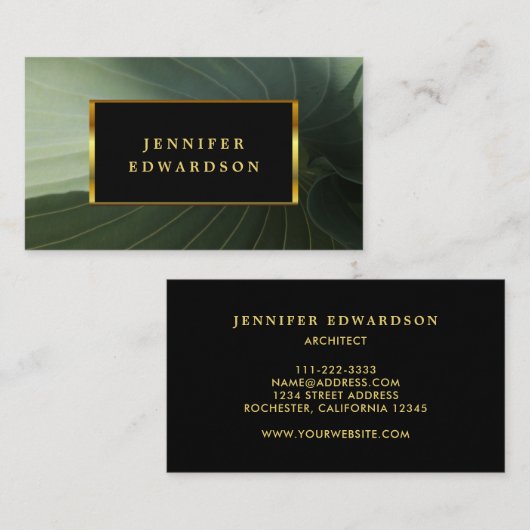 Modern grean leaf black and gold professional visitekaartje (Voorkant / Achterkant)
