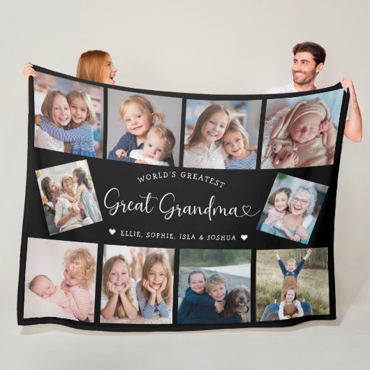 Modern Great Grandma 10 Photo Collage Cute Heart Fleece Deken (In situ)