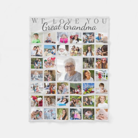 Modern Great Grandma Photo Collage Gray Fleece Deken (Voorkant)