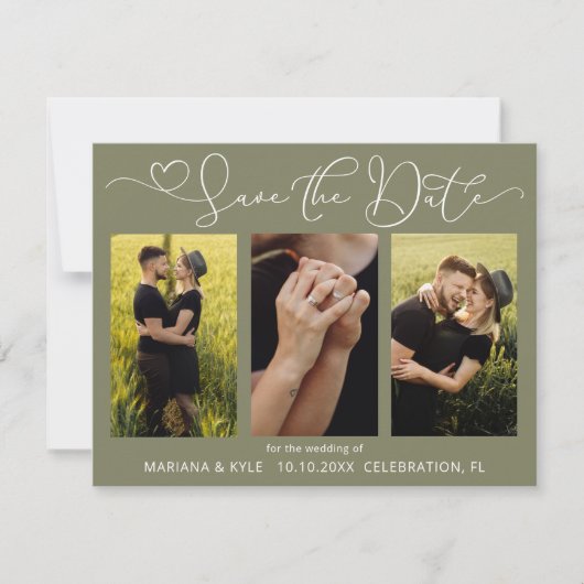 Modern Green 4 Photos Wedding Save the Date (Voorkant)