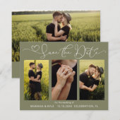 Modern Green 4 Photos Wedding Save the Date (Voorkant / Achterkant)