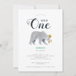 Modern Green Adventure Beer Animal First Birthday Kaart