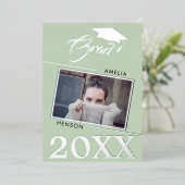 Modern Green Afstuderen 2 Foto Afstuderen Silver Folie Uitnodiging (Staand Voorkant)