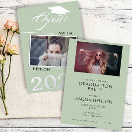 Modern Green Afstuderen 2 Foto Afstuderen Silver Folie Uitnodiging