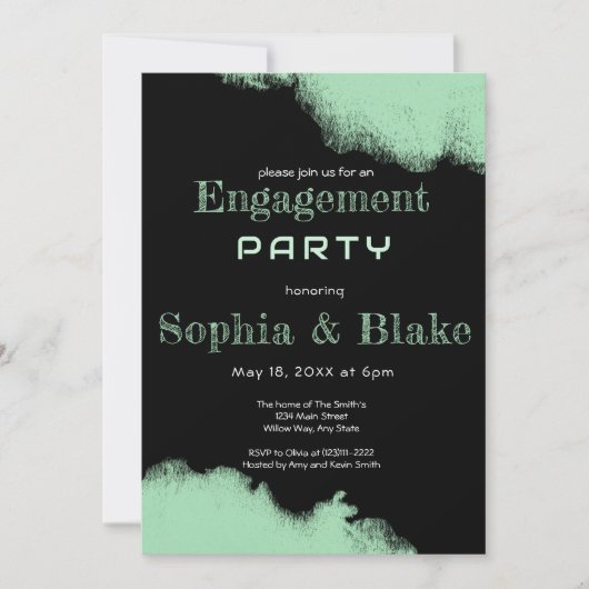 Modern Green and Black Fun Engagement Party Kaart (Voorkant)