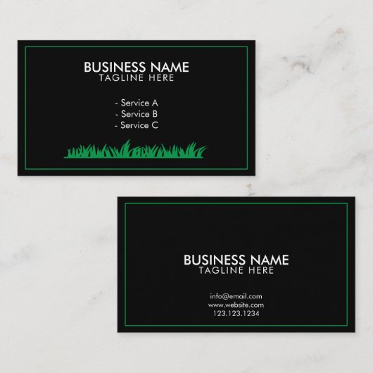Modern Green and Black Grass Lawn Service Visitekaartje (Voorkant / Achterkant)