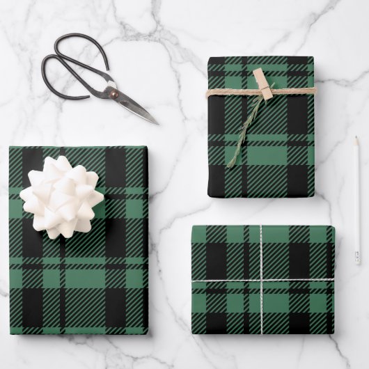 Modern Green and Black Tartan Pset Inpakpapier Vel (Voorkant)