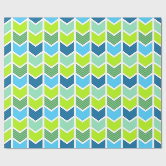 Modern Green and Blue Geometric Chevron Pattern Cadeaupapier (Vlak)