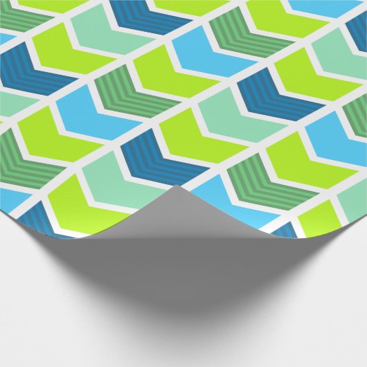 Modern Green and Blue Geometric Chevron Pattern Cadeaupapier (Hoek)