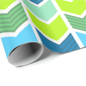 Modern Green and Blue Geometric Chevron Pattern Cadeaupapier (Rol Hoek)