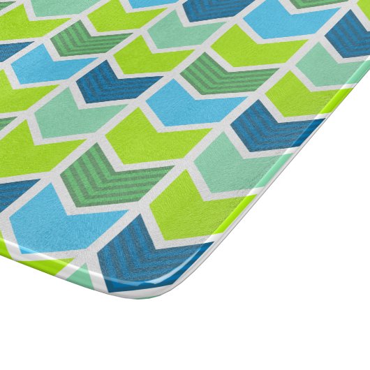 Modern Green and Blue Geometric Chevron Pattern Snijplank (Hoek)