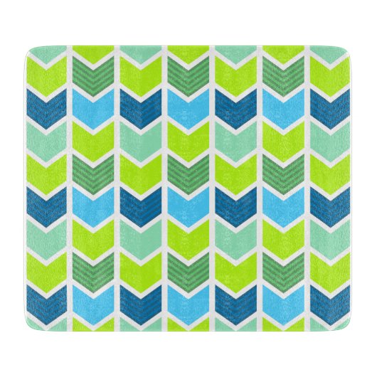 Modern Green and Blue Geometric Chevron Pattern Snijplank (Voorkant)