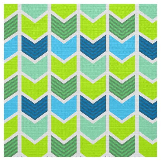 Modern Green and Blue Geometric Chevron Pattern Stof (Swatch)