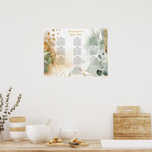Modern Green and Gold Botanical Crystals Wedding Poster (Keuken)