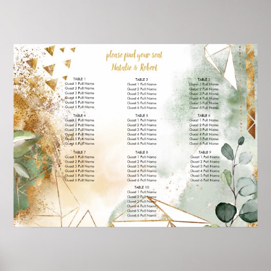 Modern Green and Gold Botanical Crystals Wedding Poster (Voorkant)