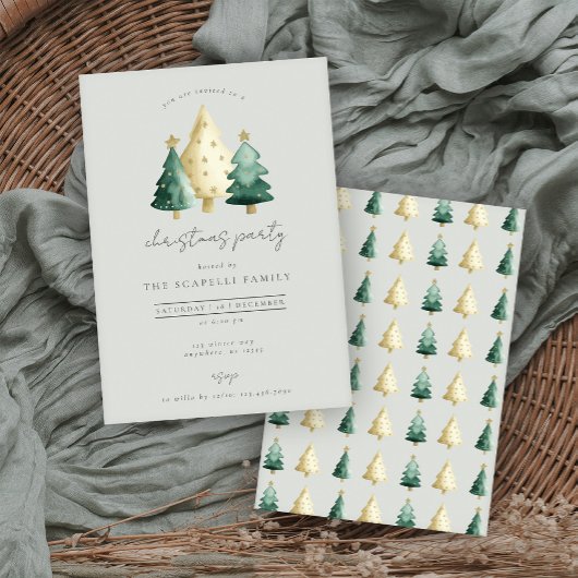 Modern Green and Gold Evergreen Christmas Party Kaart