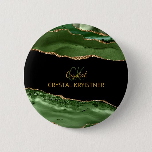 Modern Green and Gold Glitter Monogram  Ronde Button 5,7 Cm (Voorkant)