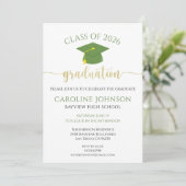 Modern Green and Gold Graduation Party Invitation Kaart (Staand voorkant)