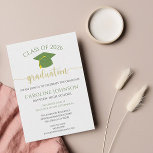 Modern Green and Gold Graduation Party Invitation Kaart