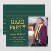Modern Green and Gold Graduation Party Kaart (Voorkant / Achterkant)