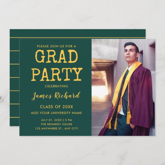 Modern Green and Gold Graduation Party Kaart (Voorkant / Achterkant)