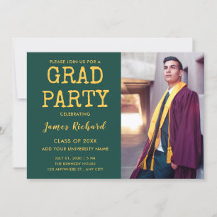 Modern Green and Gold Graduation Party Kaart