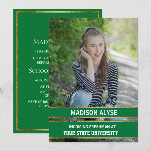 Modern Green and Gold Photo Trunk Party Kaart (Voorkant / Achterkant)