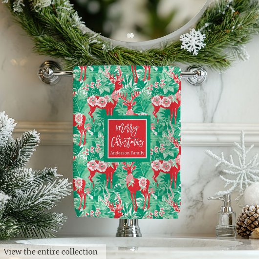 Modern green and magenta Christmas preppy towel Bad Handdoek