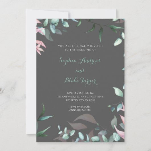 Modern Green and Pink Garden Leaves Wedding Kaart (Voorkant)