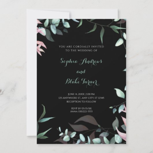 Modern Green and Pink Garden Leaves Wedding Kaart (Voorkant)