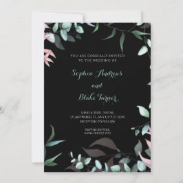 Modern Green and Pink Garden Leaves Wedding Kaart