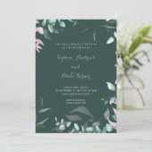 Modern Green and Pink Garden Leaves Wedding Kaart (Staand voorkant)