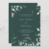 Modern Green and Pink Garden Leaves Wedding Kaart (Voorkant / Achterkant)