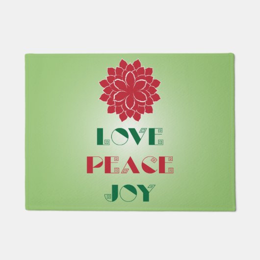 Modern Green and Red Love, Peace, Joy quote Deurmat (Voorkant)