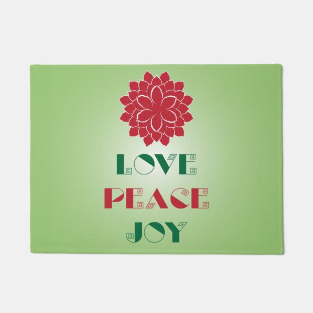 Modern Green and Red Love, Peace, Joy quote Deurmat (Voorkant)