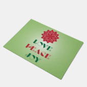 Modern Green and Red Love, Peace, Joy quote Deurmat (Schuin)