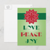 Modern Green and Red Love, Peace, Joy quote Feestdagenkaart (Voorkant / Achterkant)