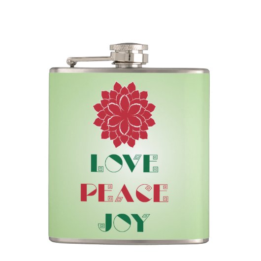 Modern Green and Red Love, Peace, Joy quote Heupfles (Voorkant)