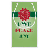 Modern Green and Red Love, Peace, Joy quote Klein Cadeauzakje (Achterkant)