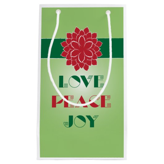 Modern Green and Red Love, Peace, Joy quote Klein Cadeauzakje (Voorkant)