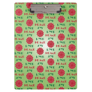 Modern Green and Red Love, Peace, Joy quote Klembord