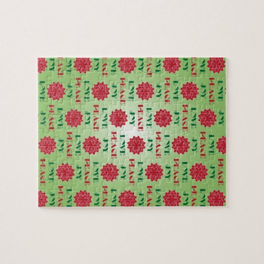 Modern Green and Red Love, Peace, Joy quote Legpuzzel (Horizontaal)
