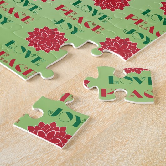 Modern Green and Red Love, Peace, Joy quote Legpuzzel (Zijkant)