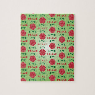Modern Green and Red Love, Peace, Joy quote Legpuzzel